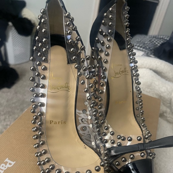 Christian Louboutin black Paton Billie Et Boule 100 pumps shear studded suede - Picture 6 of 7